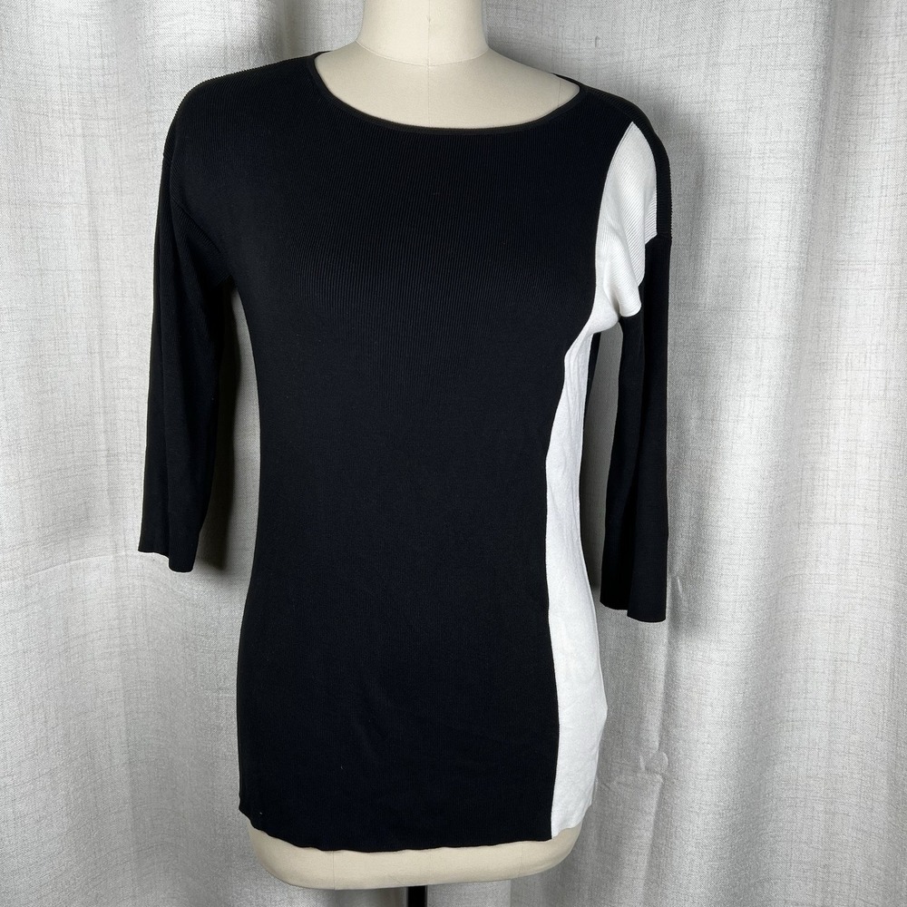 New! Eileen Fisher Womens Petite Small‎ Black White Colorblock Tunic Sweater